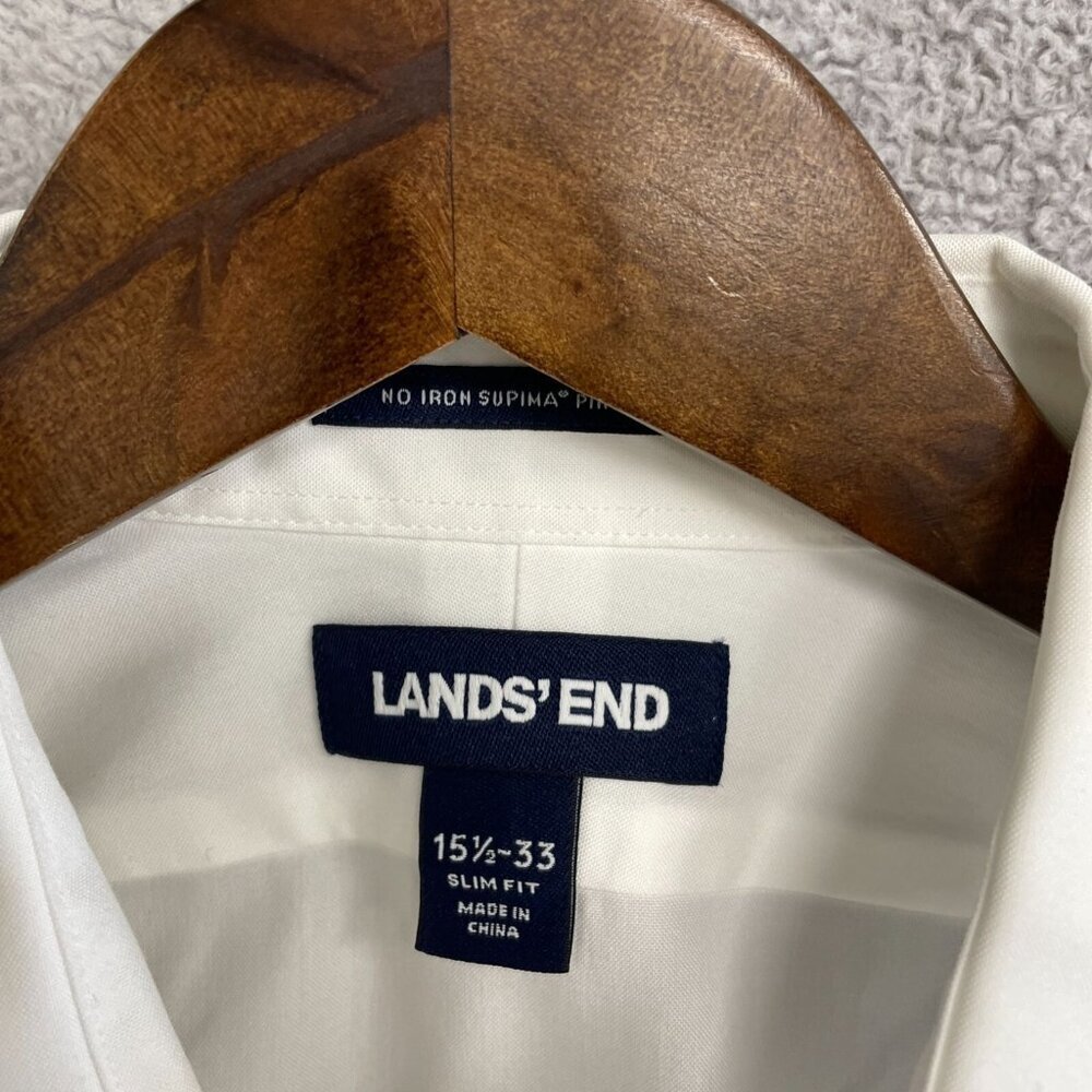 NWOT Lands' End Men's 15.5 Slim Fit White Supima Cotton Dress Shirt - Picture 6 of 8